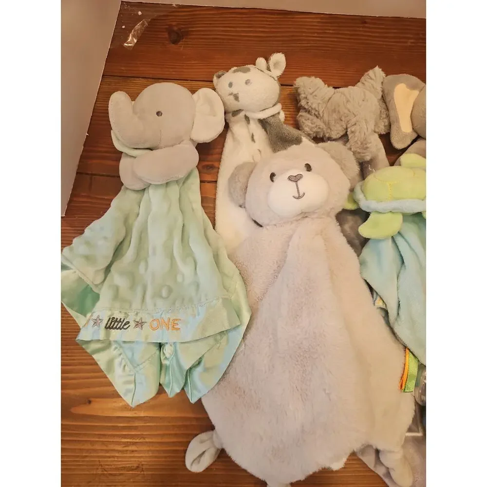 Assorted Brand Lovey Security Blanket Lot Plush Various Sizes Neutral Boy 13 Pcs